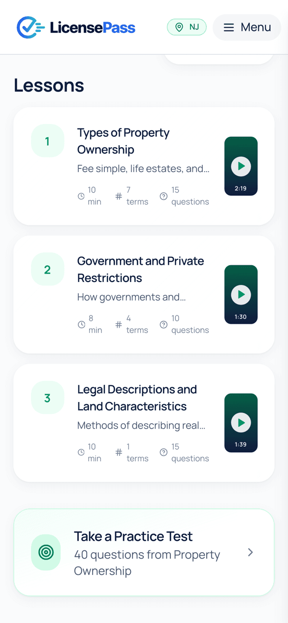 LicensePass lesson screen on a phone